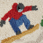 Snowboarder Hooked Wool Christmas Throw Pillow, close-up detail