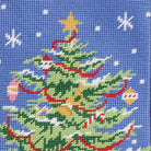 Closeup of Snowfall Christmas Tree Embroidered Needlepoint Stocking showing stitch texture and craftsmanship detail