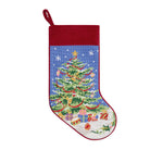 Snowfall Christmas Tree Embroidered Needlepoint Stocking, 11x18 inch, front view