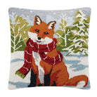Snowfall Fox Hooked Wool Christmas Throw Pillow, 18x18 inch, front view