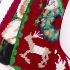 Closeup of Snowflake Santa Wool Needlepoint Christmas Stocking showing stitch texture and craftsmanship detail