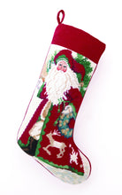 Snowflake Santa Wool Needlepoint Christmas Stocking, 11x18 inch, front view