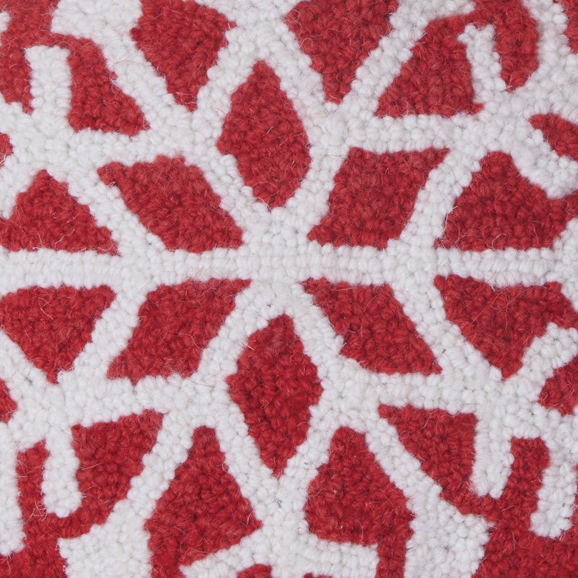 Snowflake Shaped Hooked Wool Christmas Throw Pillow, close-up detail