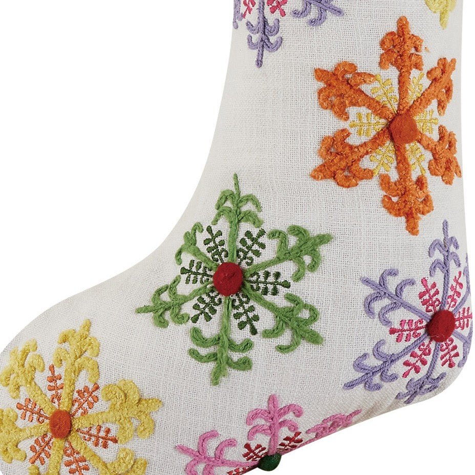 Snowflakes Embroidered Christmas Stocking, close-up detail