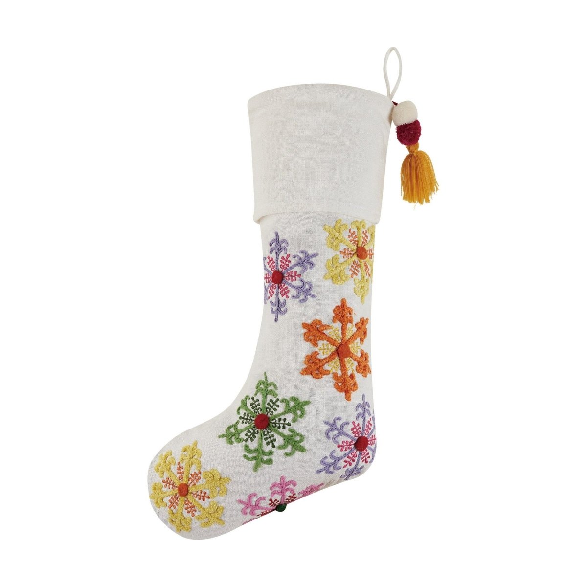Snowflakes Embroidered Christmas Stocking, 11x20 inch, front view