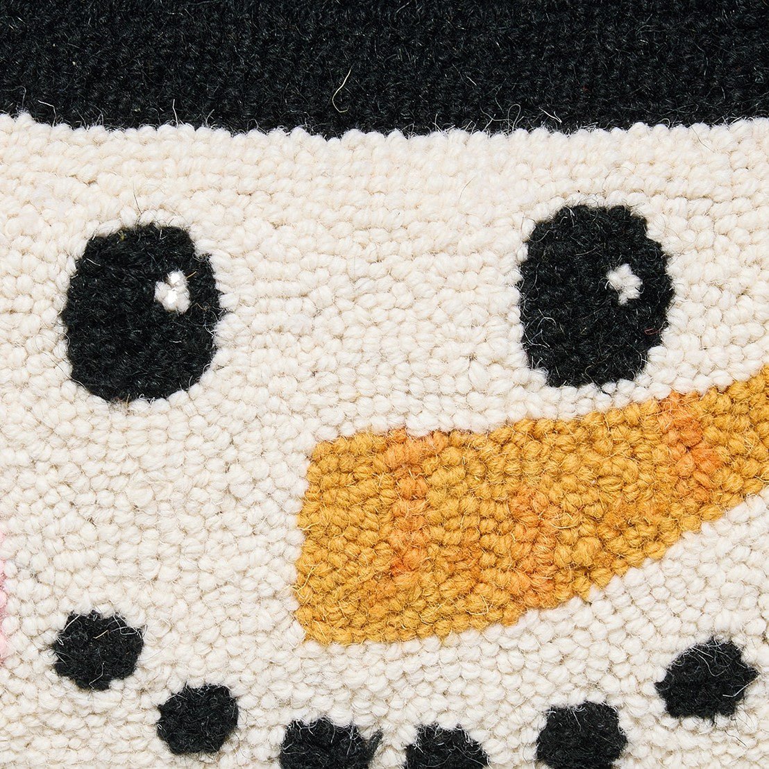 Snowman Face Hooked Wool Christmas Throw Pillow, close-up detail