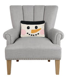 Snowman Face Hooked Wool Christmas Throw Pillow on an armchair, showing the throw pillow at room scale, 8x12 inch