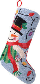 Snowman Hooked Wool Christmas Stocking, 13x21 inch, front view