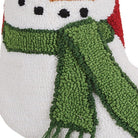 Closeup of Snowman with Pom Hooked Christmas Stocking showing stitch texture and craftsmanship detail