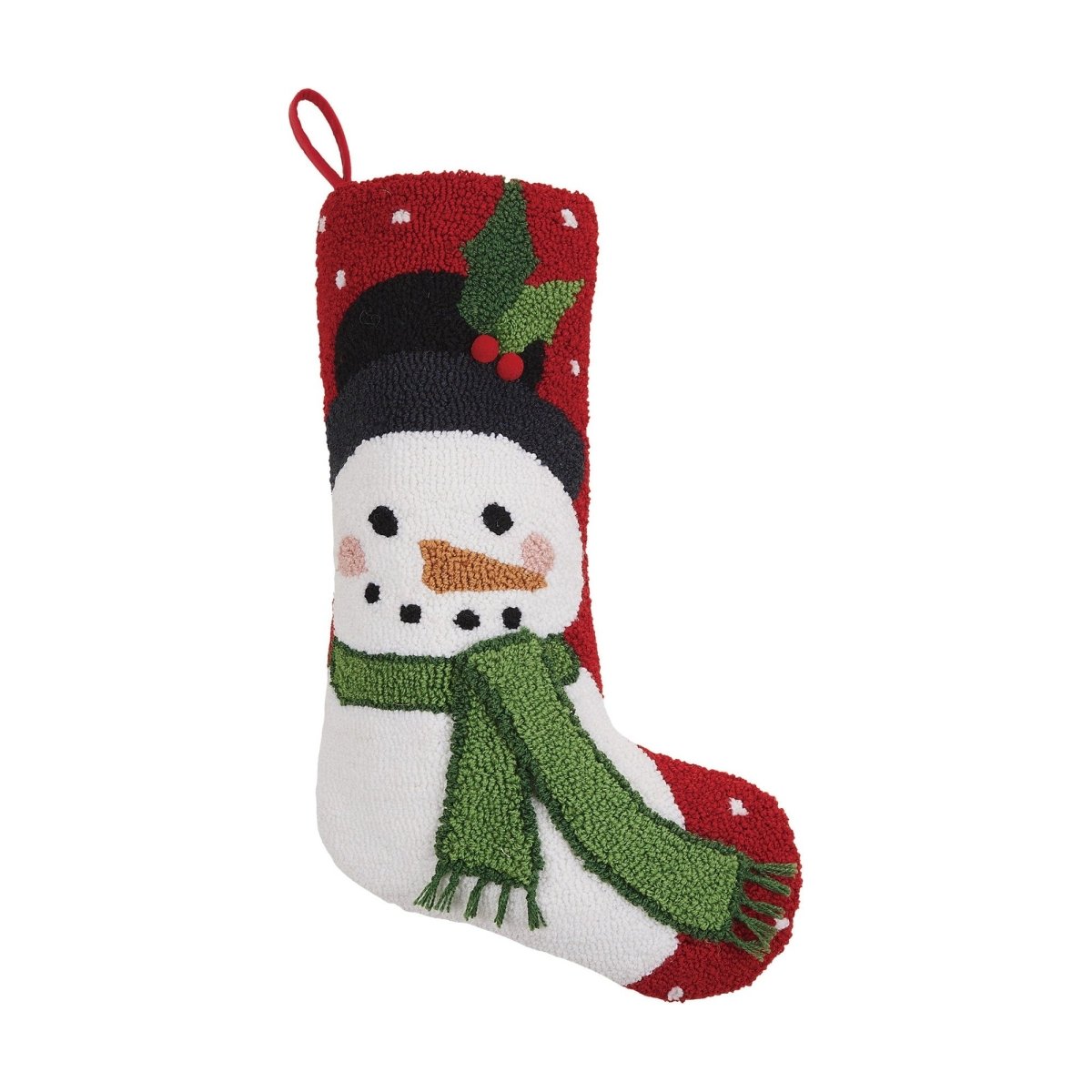Snowman with Pom Hooked Christmas Stocking, 12x20 inch, front view