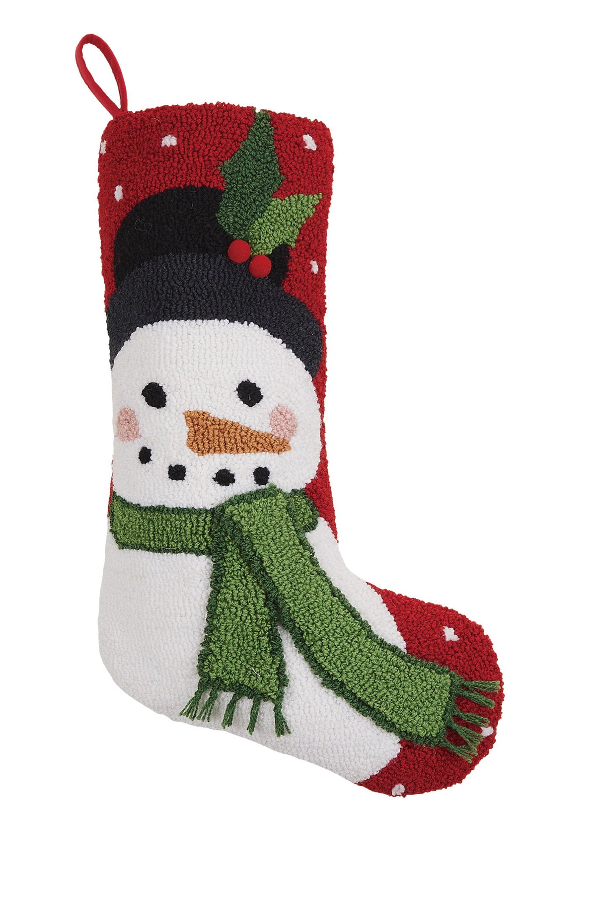 Snowman with Pom Hooked Christmas Stocking, 12x20 inch, front view