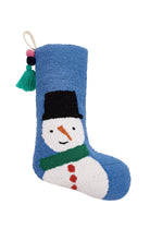 Snowman with Pom Pom Tassel Hooked Wool Christmas Stocking, 12x20 inch, front view
