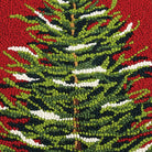 Snowy Evergreen Christmas Tree Hooked Wool Throw Pillow, close-up detail