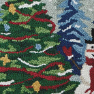 Snowy Tree with Snowman Hooked Wool Christmas Throw Pillow, close-up detail