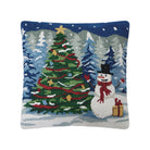 Snowy Tree with Snowman Hooked Wool Christmas Throw Pillow, 18x18 inch, front view
