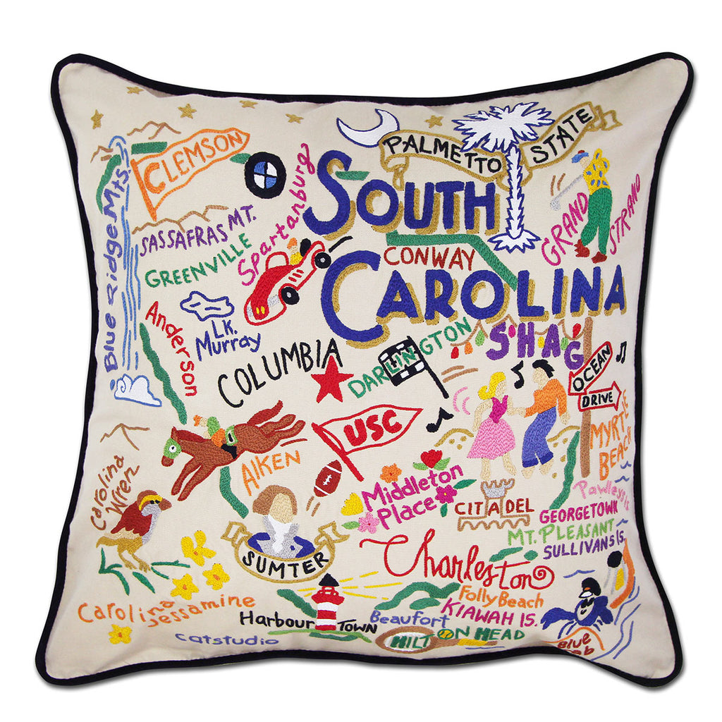 South Carolina State Palmetto embroidered throw pillow with state symbol.