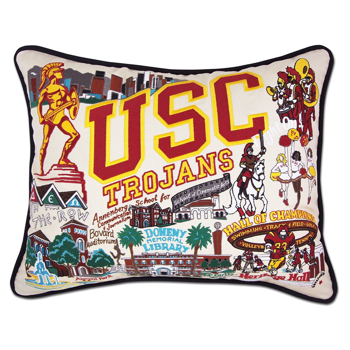 Southern California Trojans hand-embroidered throw pillow featuring school colors and mascot imagery