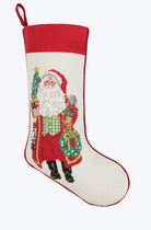 Spirits Bright Embroidered Needlepoint Christmas Stocking, 11x18 inch, front view
