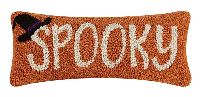 Spooky Hooked Wool Halloween Throw Pillow, 12x5 inch, front view