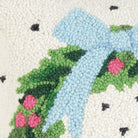 Spotted Holiday Wreath Hooked Wool Christmas Throw Pillow, close-up detail
