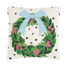 Spotted Holiday Wreath Hooked Wool Christmas Throw Pillow, 14x14 inch, front view