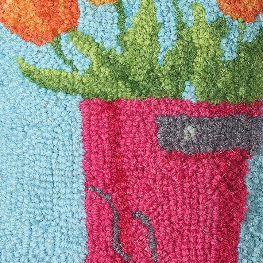 Spring Boot Tulips Hooked Wool Throw Pillow, close-up detail
