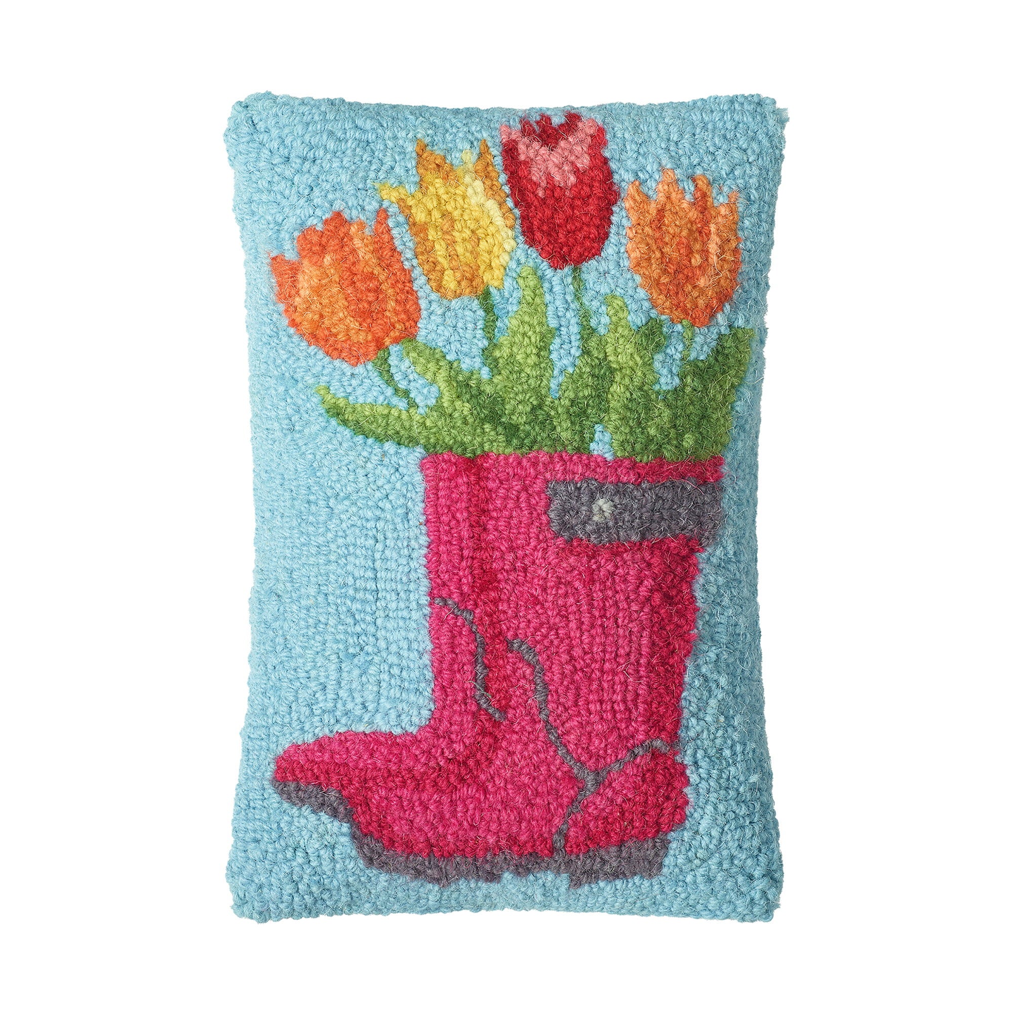 Spring Boot Tulips Hooked Wool Throw Pillow, 8x12 inch, front view