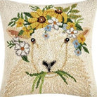 Spring Sheep Hooked Wool Throw Pillow, close-up detail