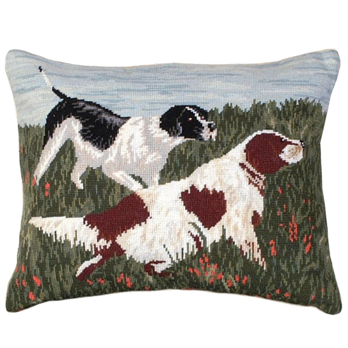 Springer Spaniel Hunting needlepoint throw pillow with detailed dog portrait design