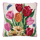 Springtime Tulips Hooked Wool Throw Pillow, 16x16 inch, front view
