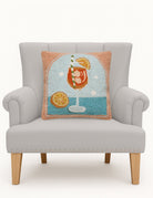 Spritz Hooked Wool Throw Pillow on an armchair, showing the throw pillow at room scale, 16x16 inch