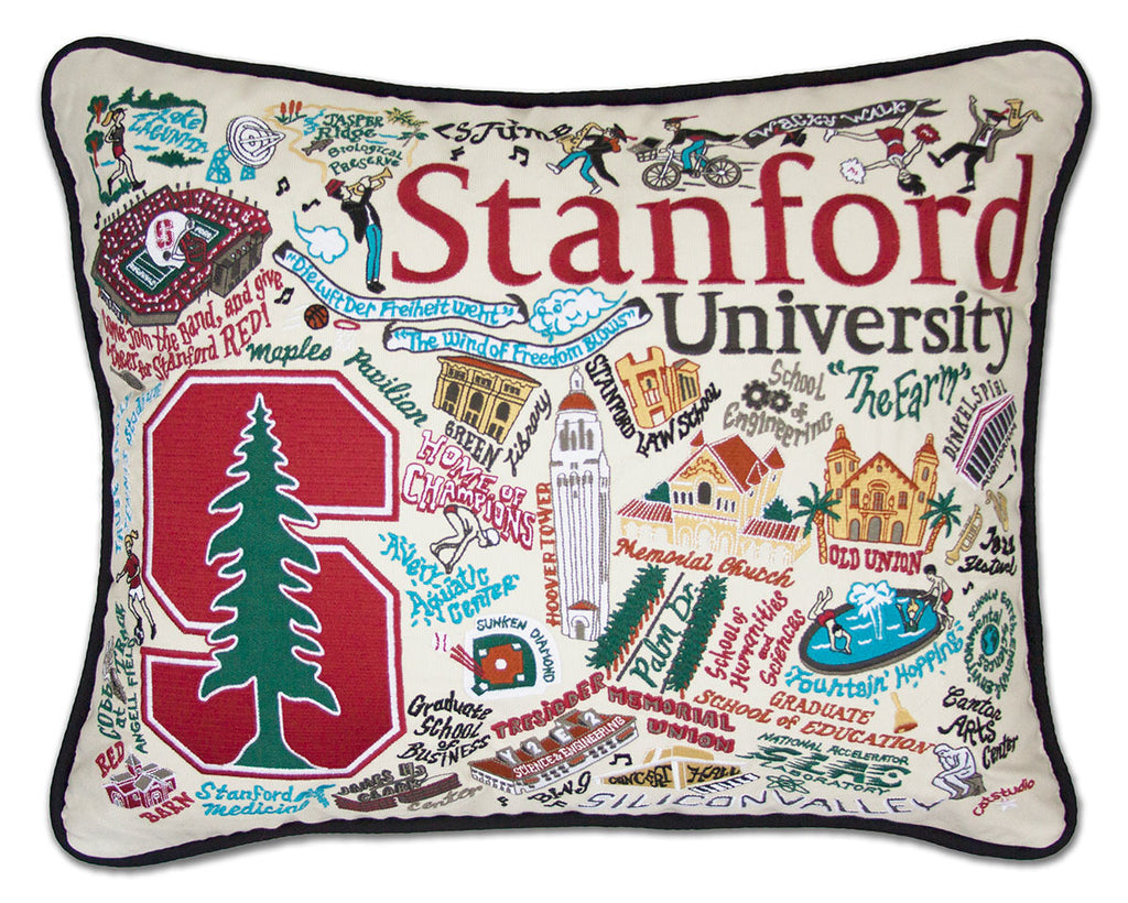 Stanford University Cardinal embroidered throw pillow with school mascot.