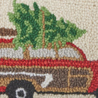 Station Wagon Tree Hooked Wool Christmas Throw Pillow, close-up detail