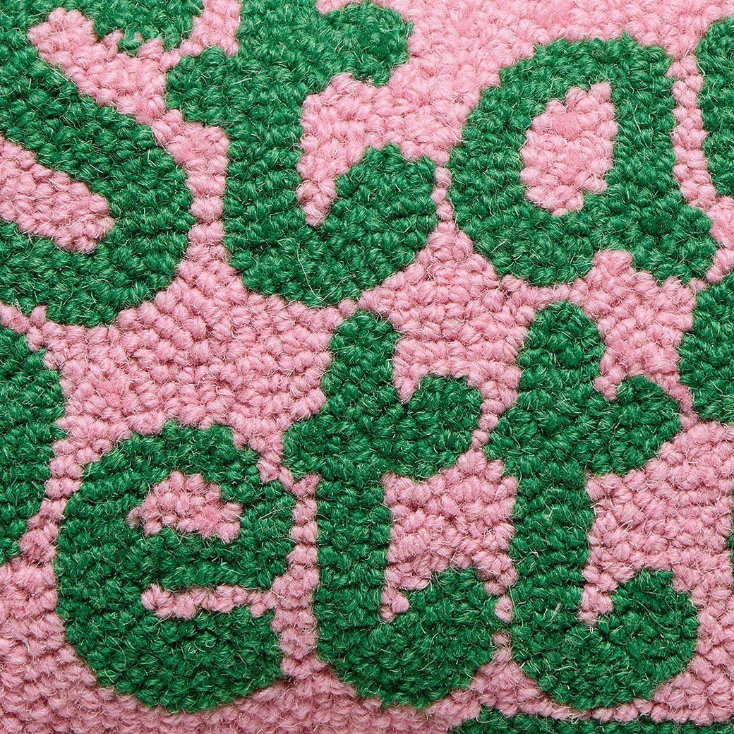 Stay Petty Hooked Wool Throw Pillow, close-up detail