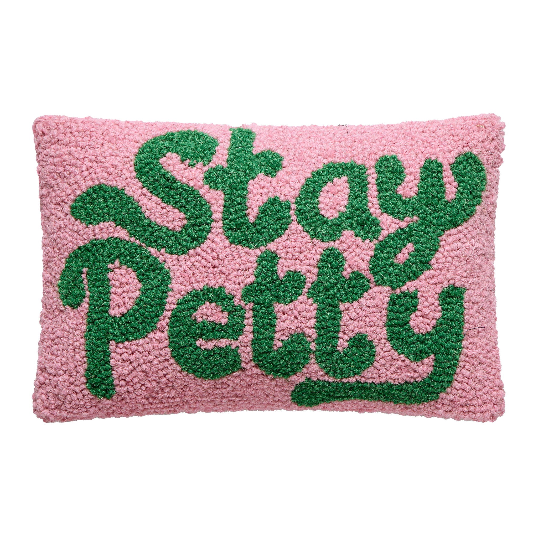 Stay Petty Hooked Wool Throw Pillow, 8x12 inch, front view