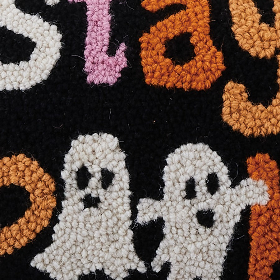 Stay Spooky Hooked Wool Halloween Throw Pillow, close-up detail