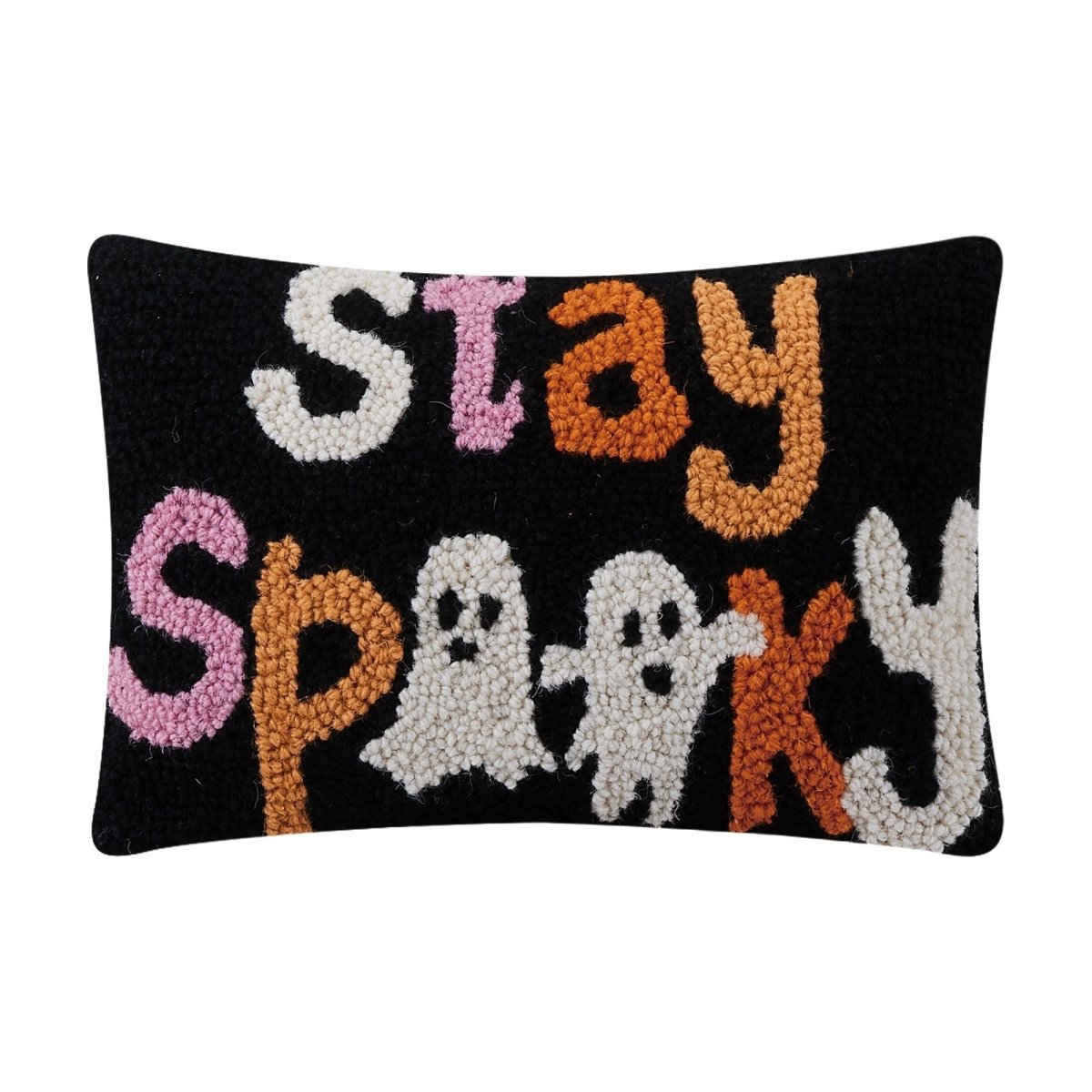 Stay Spooky Hooked Wool Halloween Throw Pillow, 8x12 inch, front view
