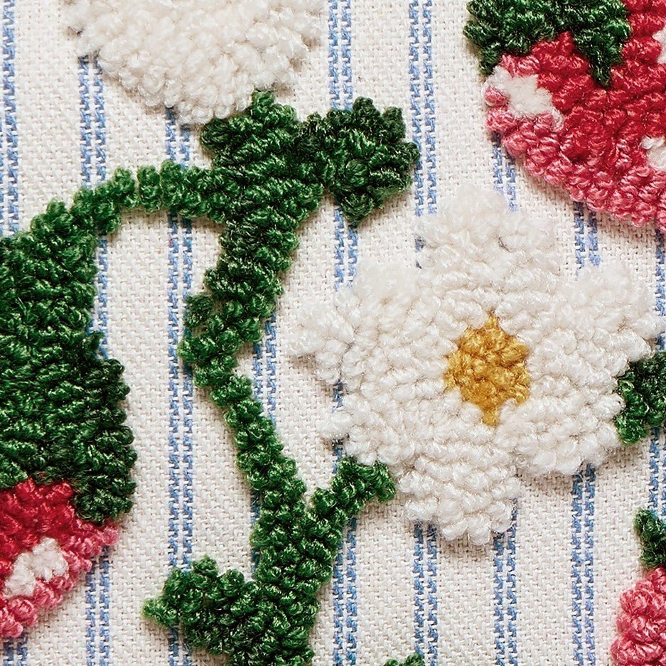 Strawberries Tufted Poly Hooked Throw Pillow, close-up detail