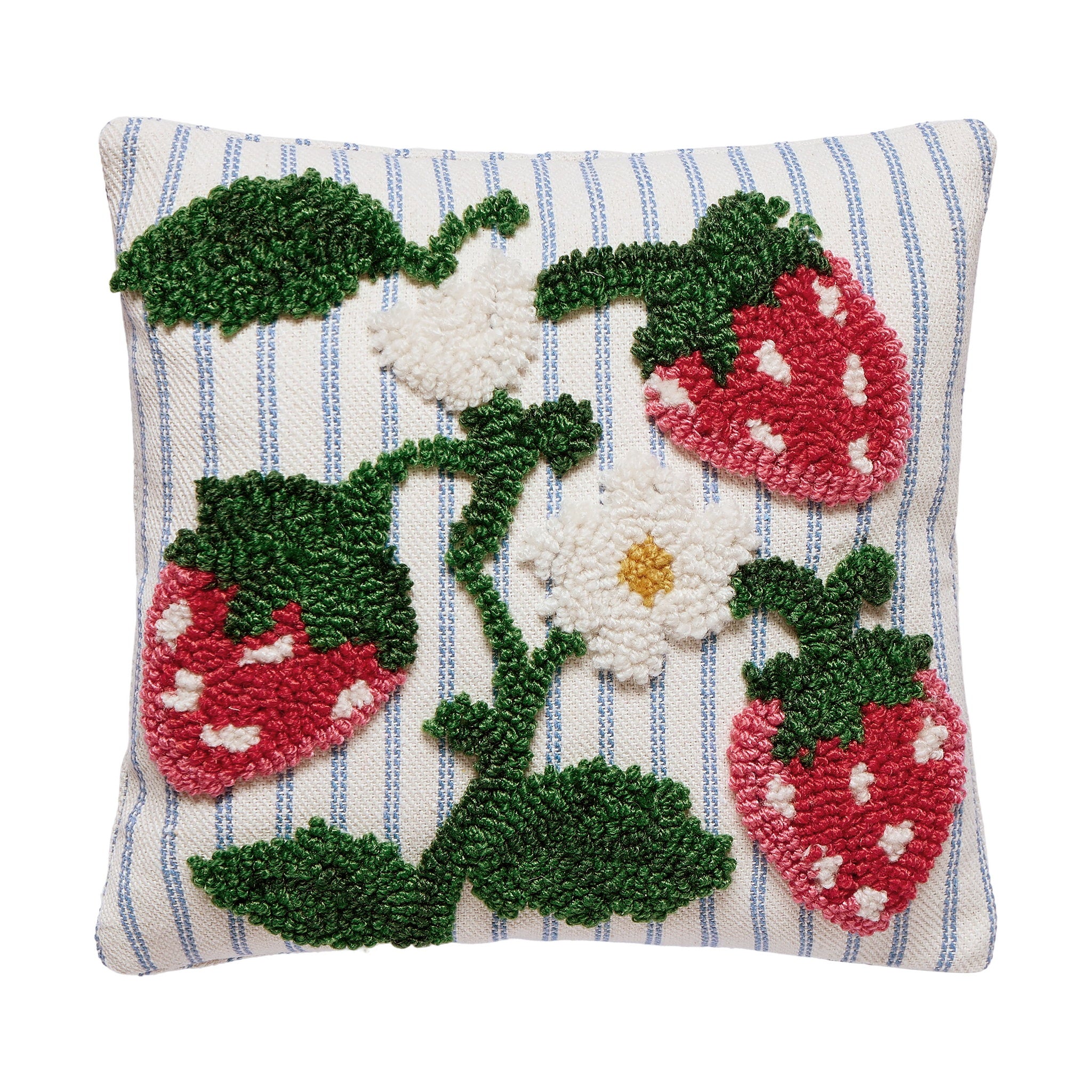 Strawberries Tufted Poly Hooked Throw Pillow, 10x10 inch, front view