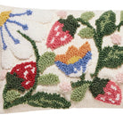 Strawberry Garden Tufted Hooked Wool Throw Pillow, close-up detail