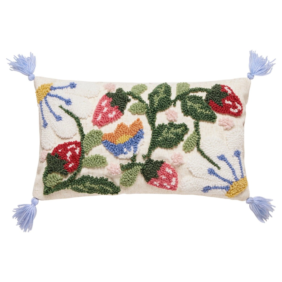 Strawberry Garden Tufted Hooked Wool Throw Pillow, 9x16 inch, front view
