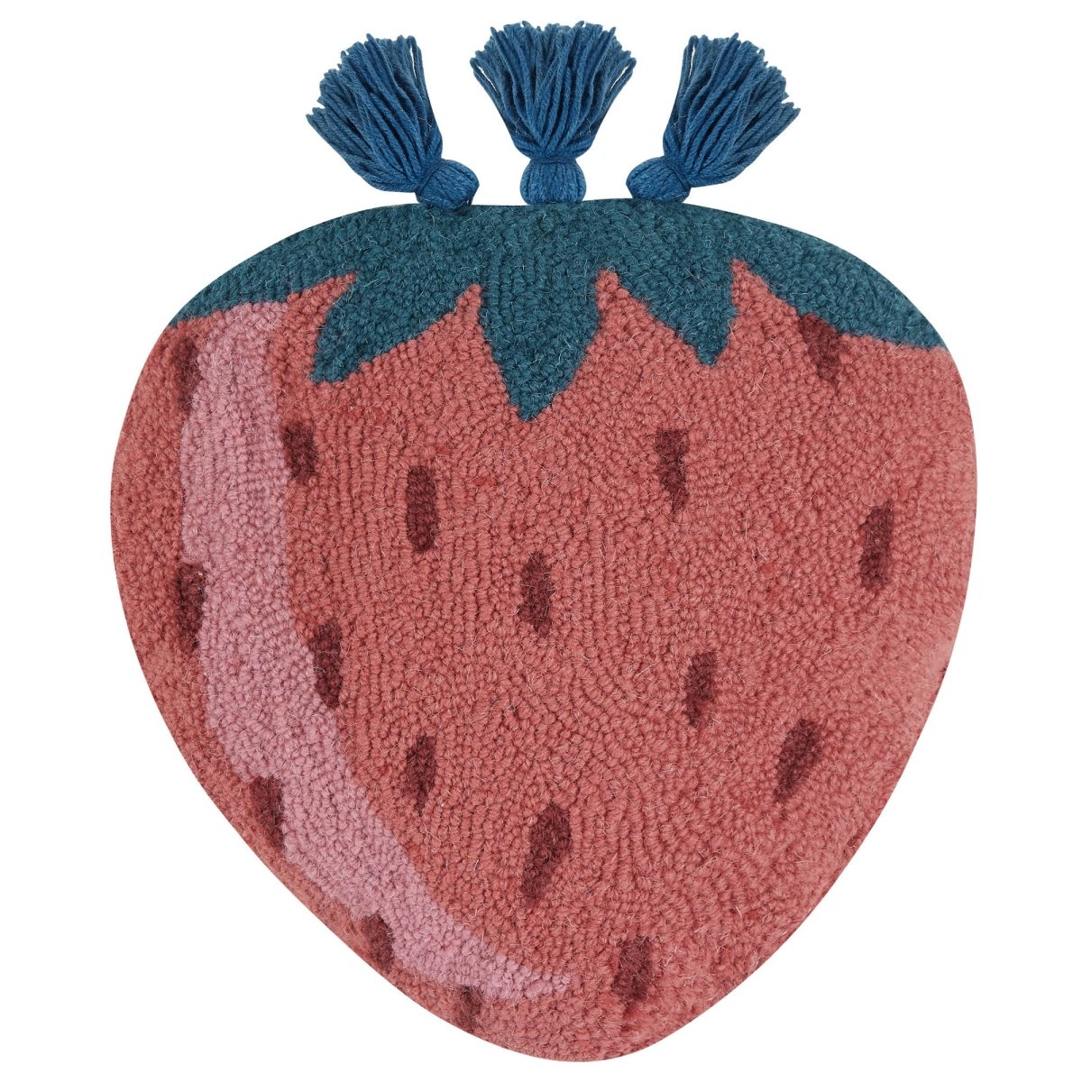 Strawberry Tassel Shaped Hooked Wool Throw Pillow, 14x14 inch, front view