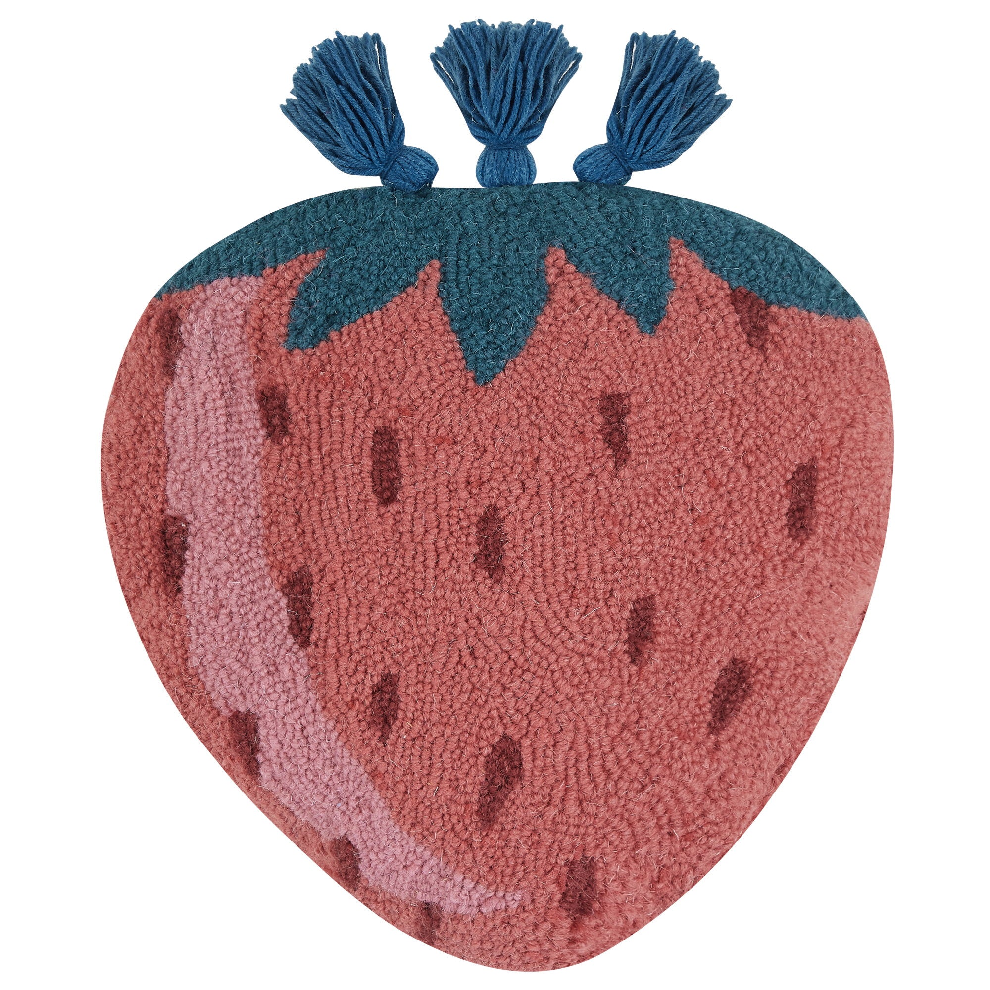 Strawberry Tassel Shaped Hooked Wool Throw Pillow, 14x14 inch, front view