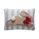 Stripe Bunny Hooked Easter Throw Pillow, 8x12 inch, front view