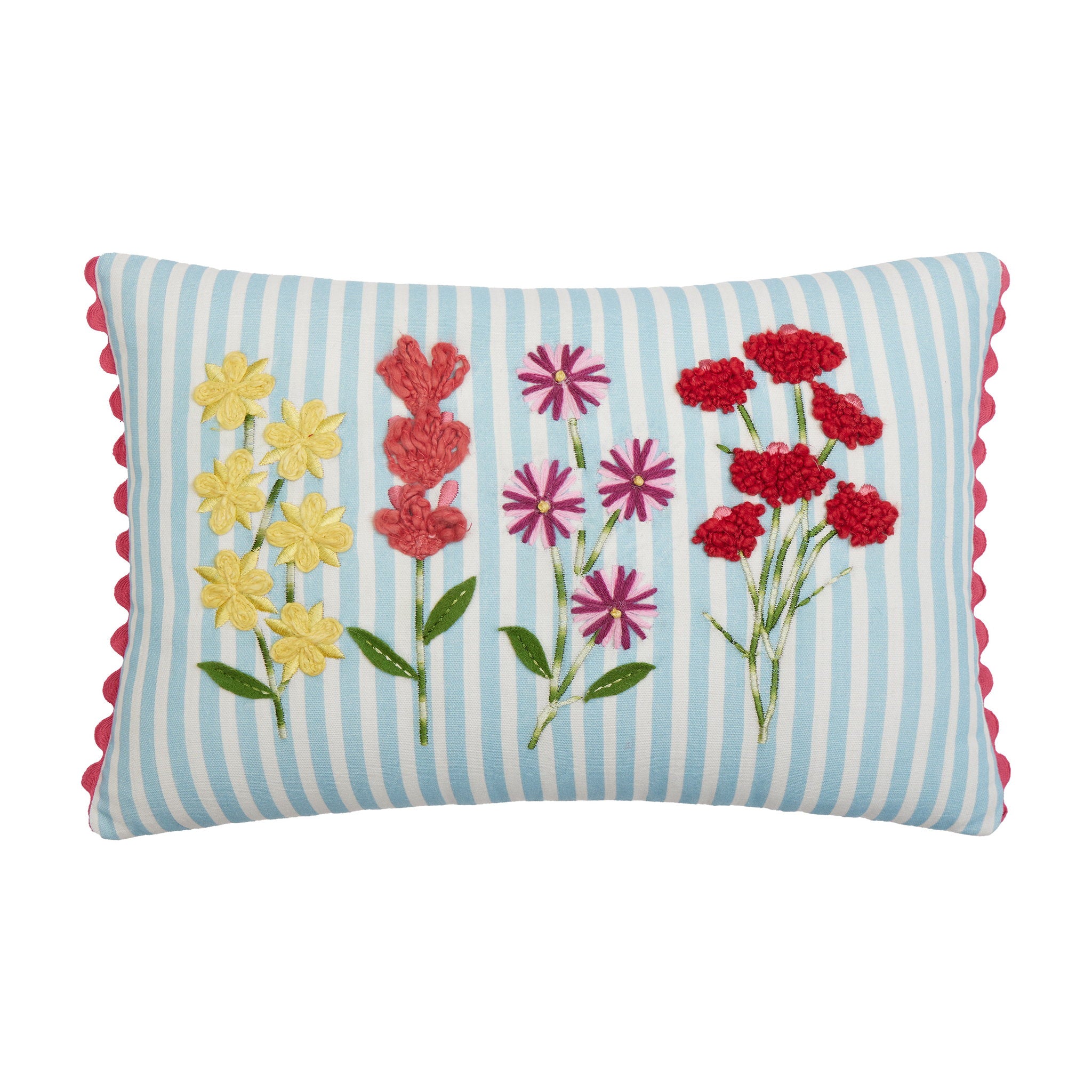 Stripe Floral Oblong Embroidered Throw Pillow, 12x18 inch, front view