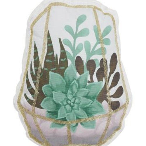 Succulent Terrarium Shaped Printed Throw Pillow, close-up detail