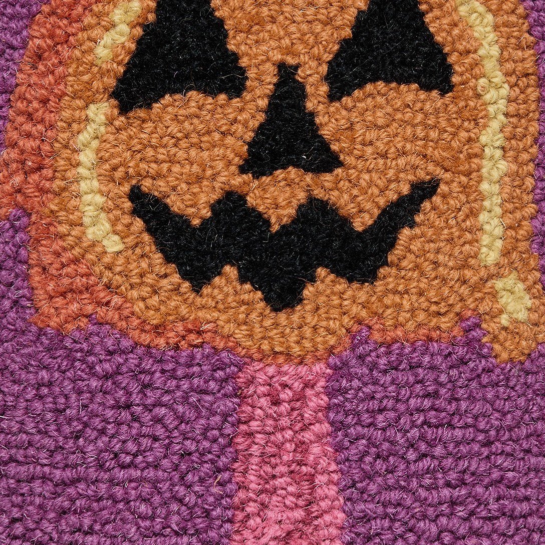 Summerween Jack Popsicle Hooked Wool Halloween Throw Pillow, close-up detail