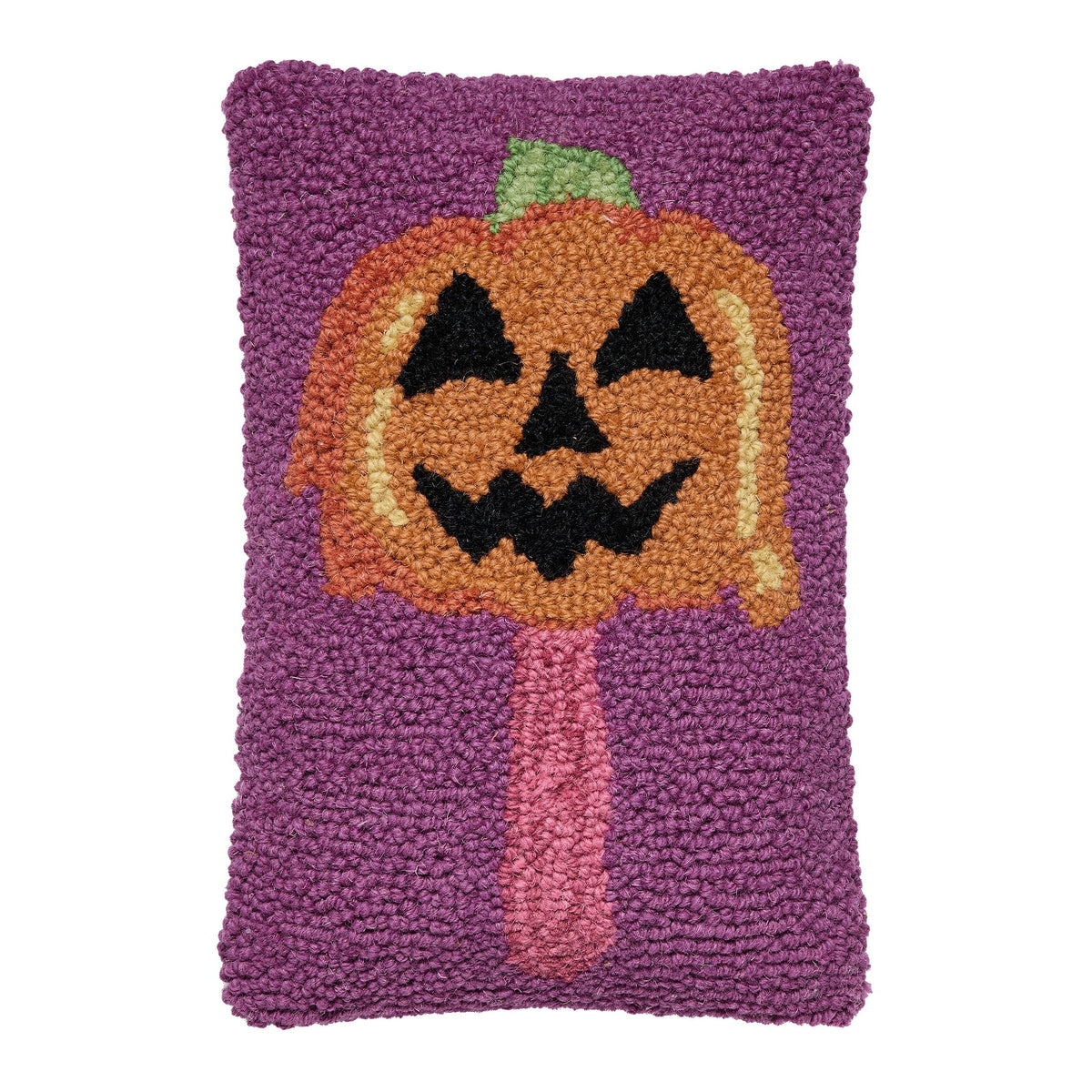 Summerween Jack Popsicle Hooked Wool Halloween Throw Pillow, 8x12 inch, front view