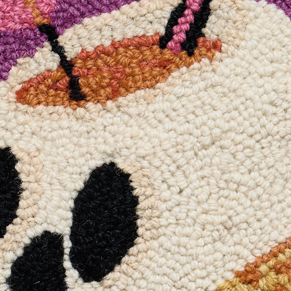 Summerween Skull Hooked Wool Halloween Throw Pillow, close-up detail