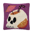 Summerween Skull Hooked Wool Halloween Throw Pillow, 10x10 inch, front view